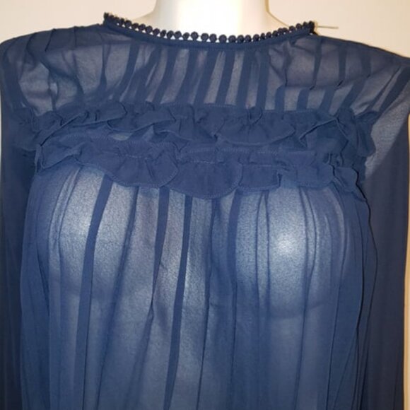 Endless Rose Sheer Navy Pleated Blouse w/ Lace Detail - Picture 6 of 6
